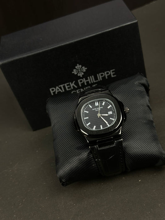 Patek Philippe Nautilus Black Dial Leather Strap